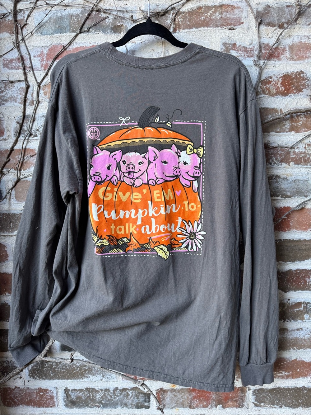 Girlie Girl Originals "Give 'Em Pumpkin To Talk About" Pigs Graphic Tee Large